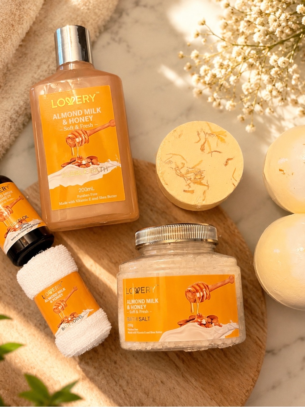 Lovery Almond Milk & Honey Bath Soak Set — Honey Yellow